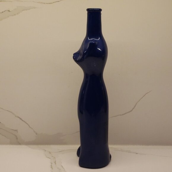 RHEINHESSEN Cat Decanter Glass Navy Metalic Blue 13"h x 3"w vase - Picture 2 of 9